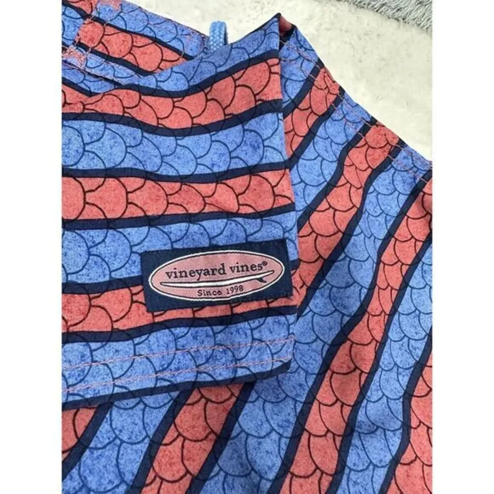 Vineyard Vines 1M0309‎ Men's Angler Stripe Jetty Red Swim Board Shorts Sz 38